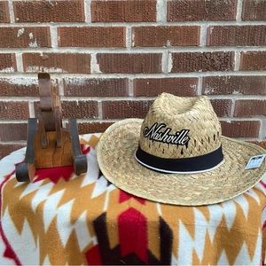 Straw Western style Nashville Souvenir Hat With black ribbon NWT Trim One size